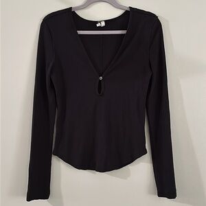 We The Free Black V-Neck Long Sleeve Tee